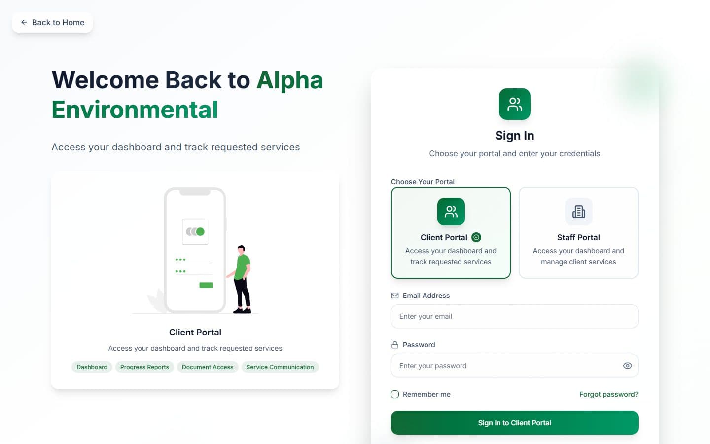 Alpha Environmental Systems: Portal sign-in